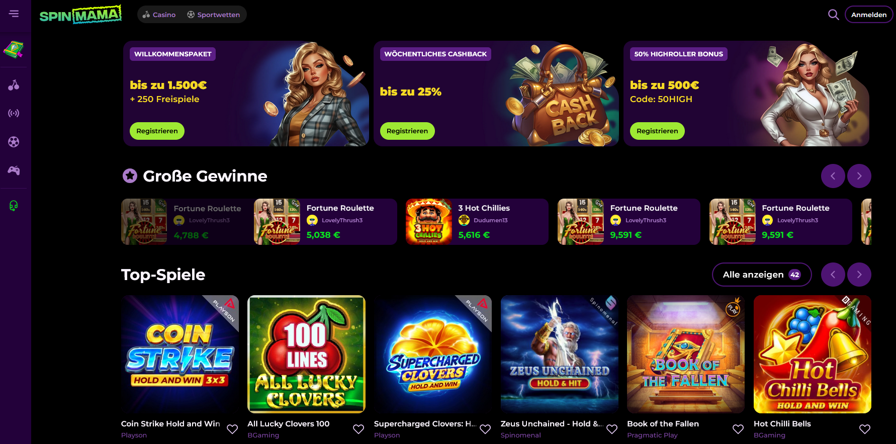 Spinmama Freespins ohne Einzahlung