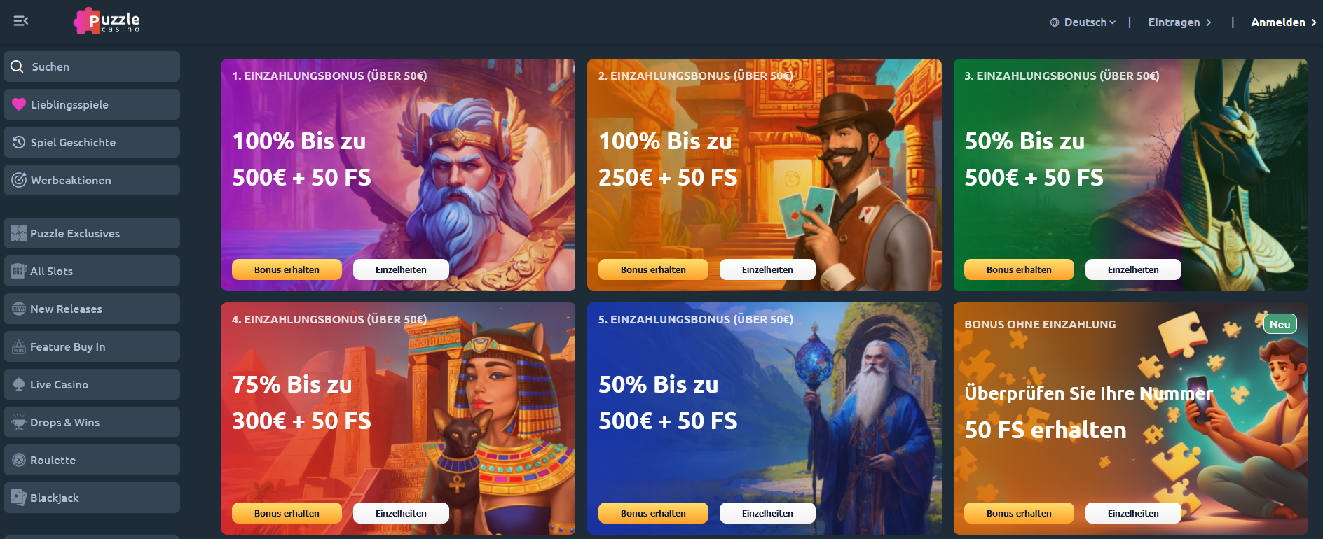 Puzzlecasino Freespins ohne Einzahlung