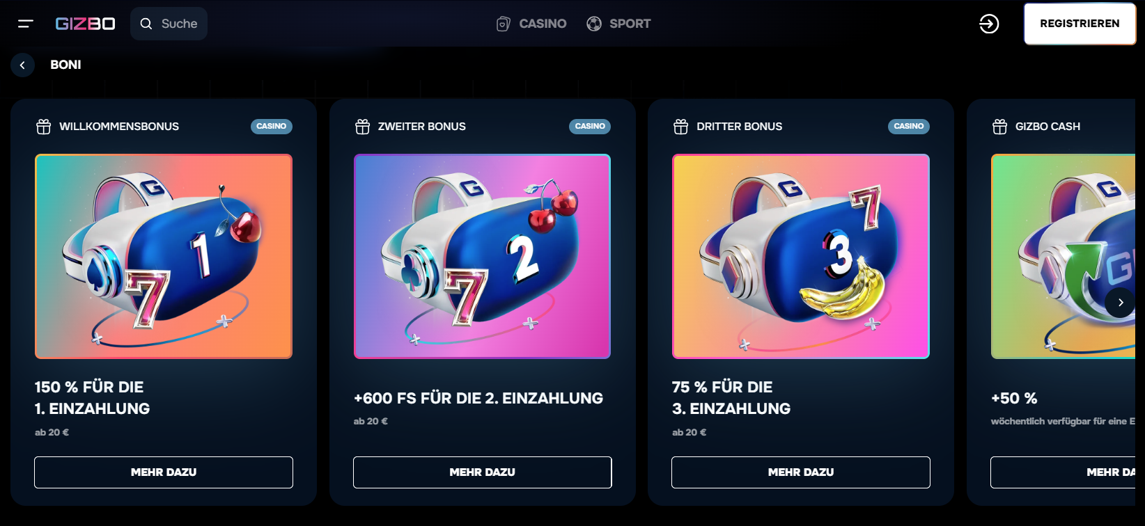 Gizbo Freespins ohne Einzahlung