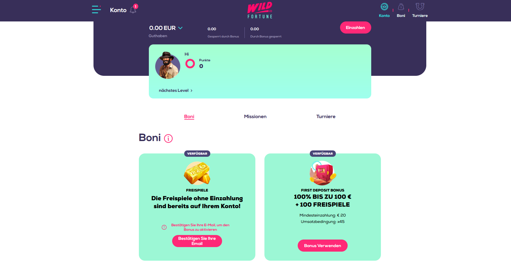 wildfortune.io Freespins ohne Einzahlung