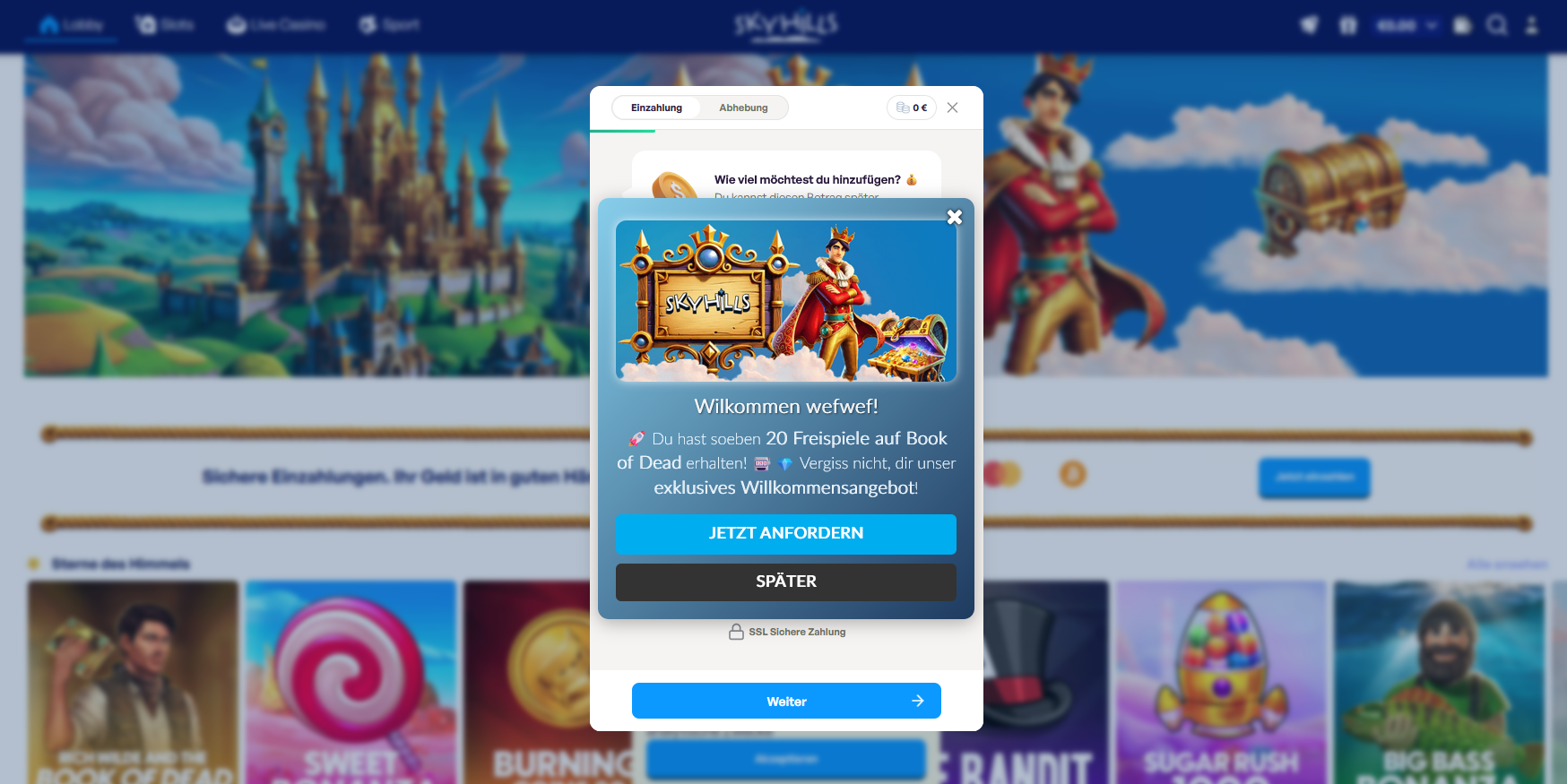 Skyhills Freespins ohne Einzahlung