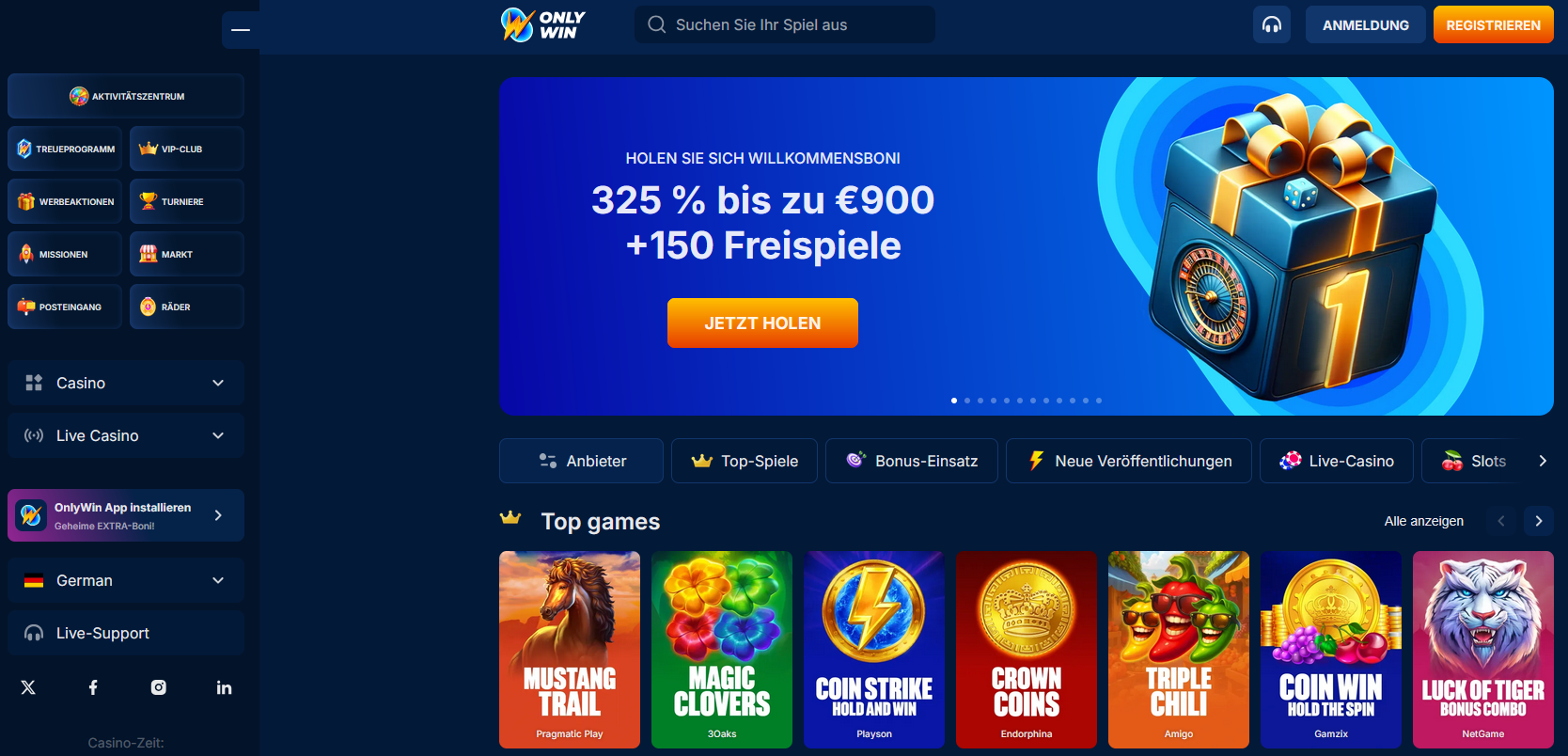 Onlywin Freespins ohne Einzahlung