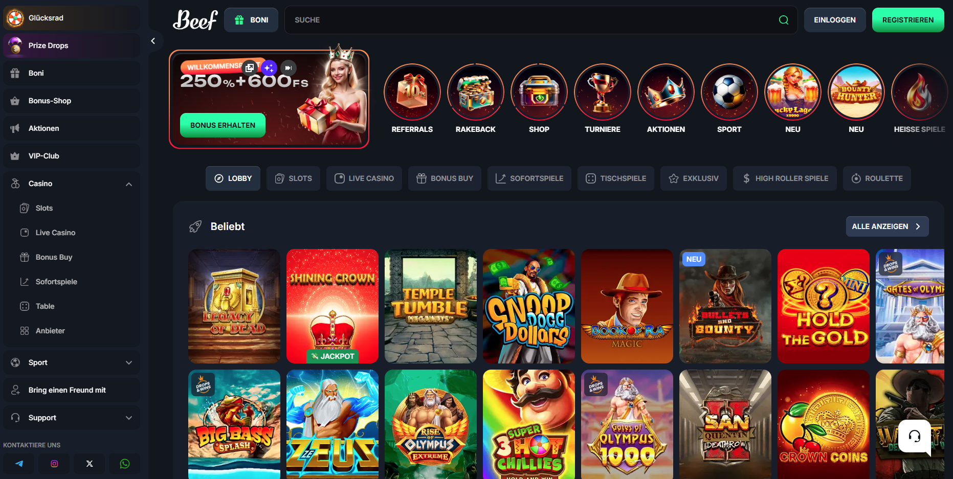 Beef Freespins ohne Einzahlung