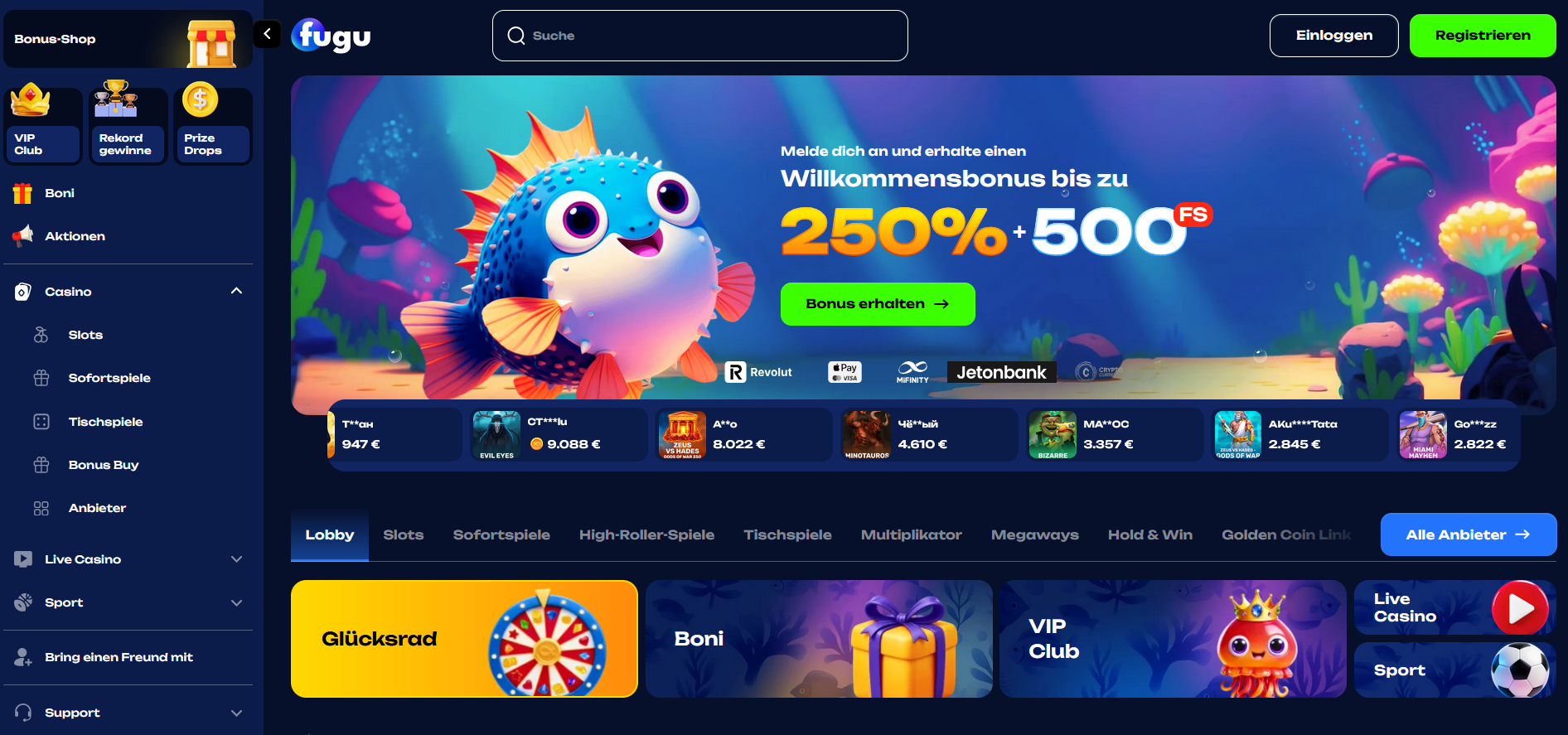 Fugu Freespins ohne Einzahlung