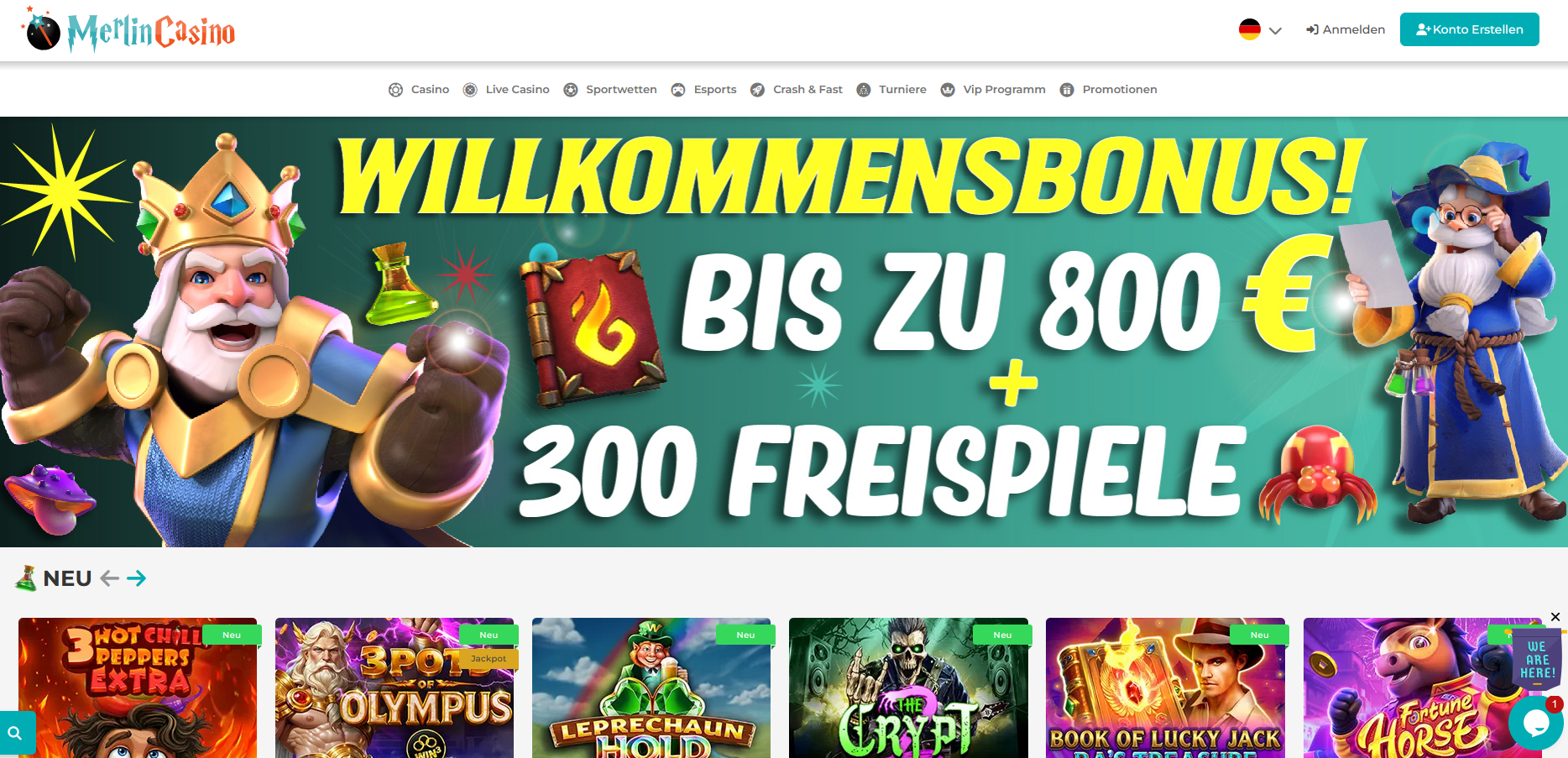 Merlincasino Freespins ohne Einzahlung