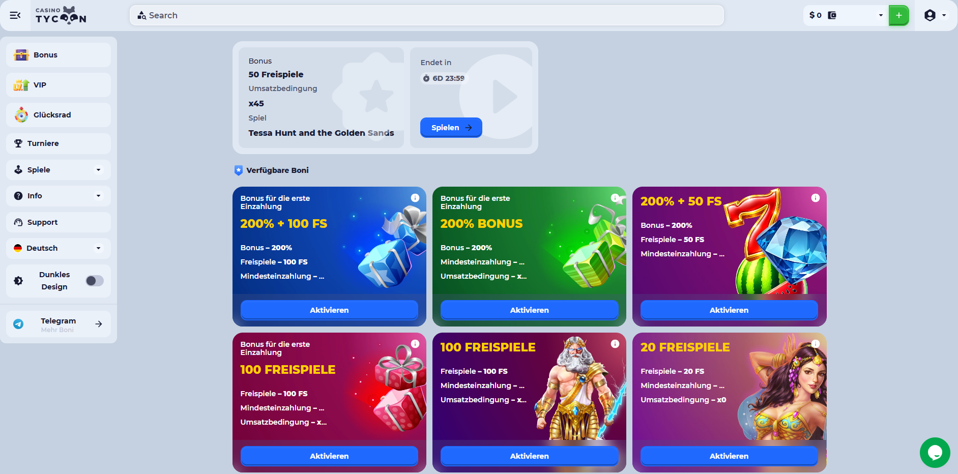 Tycooncasino Freespins ohne Einzahlung
