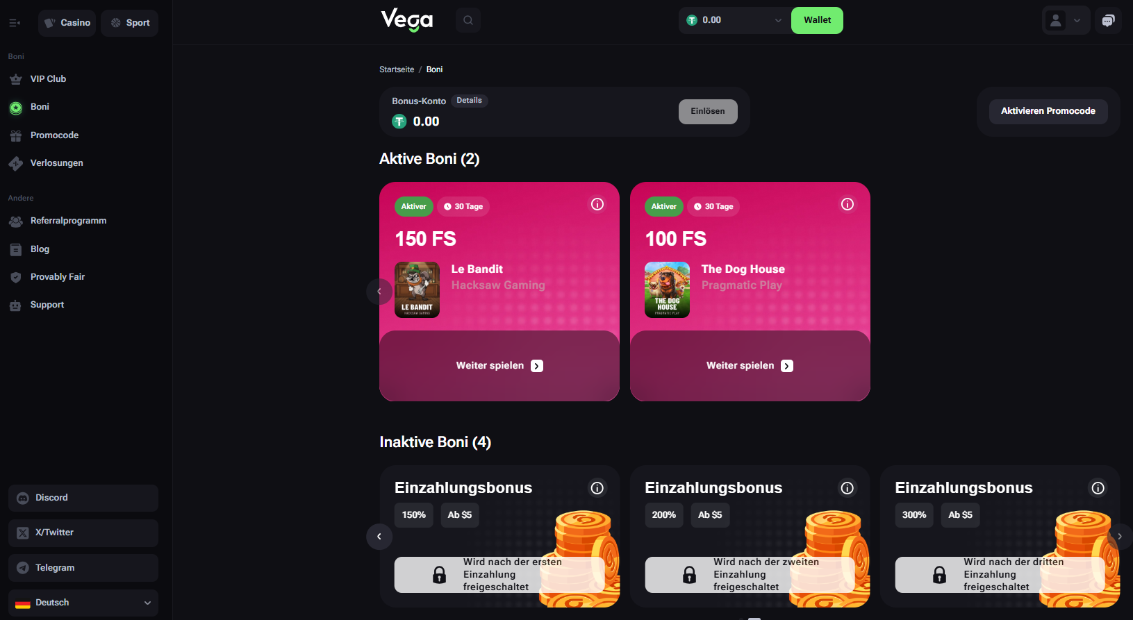 Vegabet Freespins ohne Einzahlung